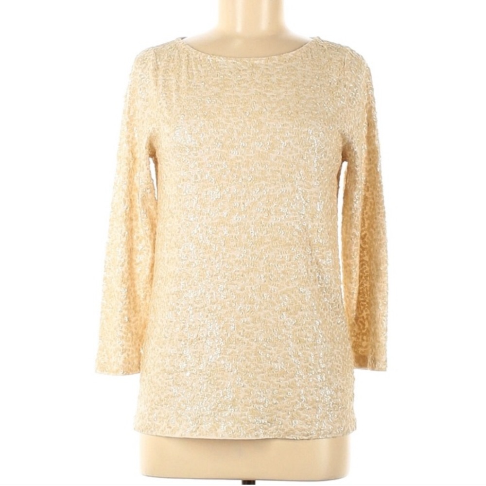 J. Crew Size Medium Sequin Embellished Cream 3/4 Sleeve Top
